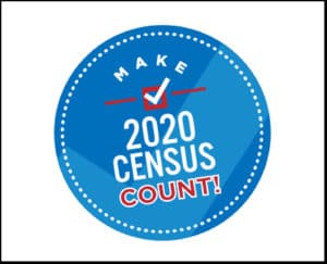 Blue circle with text that says "Make 2020 Census Count!"